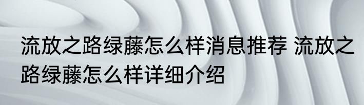 流放之路绿藤怎么样消息推荐 流放之路绿藤怎么样详细介绍
