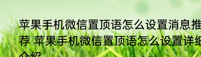 苹果手机微信置顶语怎么设置消息推荐 苹果手机微信置顶语怎么设置详细介绍