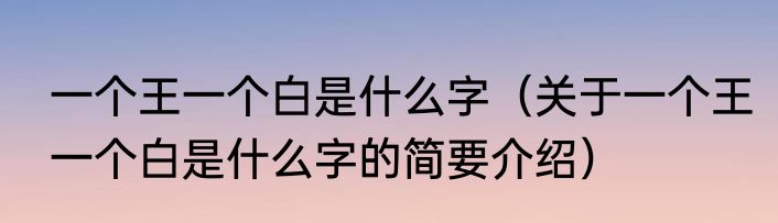 一个王一个白是什么字（关于一个王一个白是什么字的简要介绍）