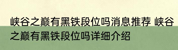 峡谷之巅有黑铁段位吗消息推荐 峡谷之巅有黑铁段位吗详细介绍