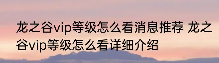 龙之谷vip等级怎么看消息推荐 龙之谷vip等级怎么看详细介绍