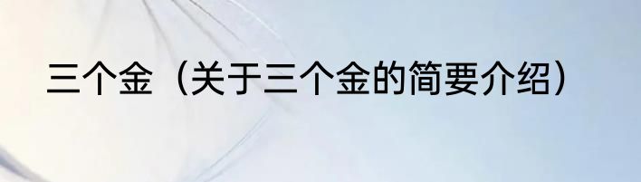 三个金（关于三个金的简要介绍）