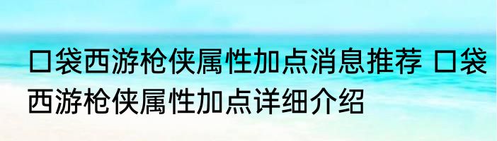 口袋西游枪侠属性加点消息推荐 口袋西游枪侠属性加点详细介绍