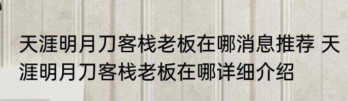 天涯明月刀客栈老板在哪消息推荐 天涯明月刀客栈老板在哪详细介绍