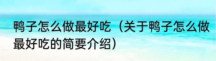 鸭子怎么做最好吃（关于鸭子怎么做最好吃的简要介绍）