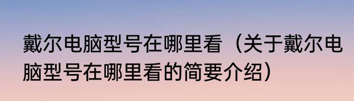 戴尔电脑型号在哪里看（关于戴尔电脑型号在哪里看的简要介绍）