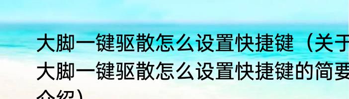 大脚一键驱散怎么设置快捷键（关于大脚一键驱散怎么设置快捷键的简要介绍）