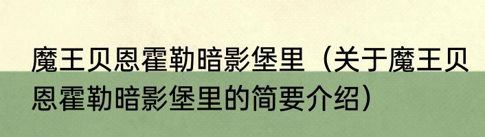 魔王贝恩霍勒暗影堡里（关于魔王贝恩霍勒暗影堡里的简要介绍）
