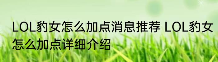 LOL豹女怎么加点消息推荐 LOL豹女怎么加点详细介绍