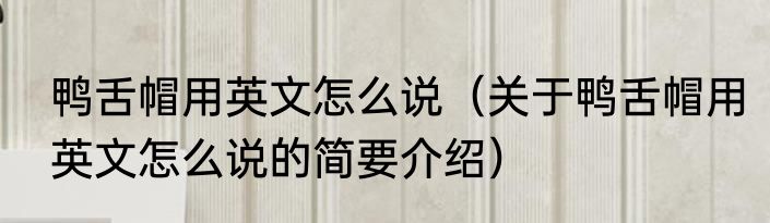 鸭舌帽用英文怎么说（关于鸭舌帽用英文怎么说的简要介绍）