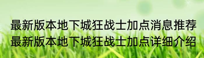 最新版本地下城狂战士加点消息推荐 最新版本地下城狂战士加点详细介绍