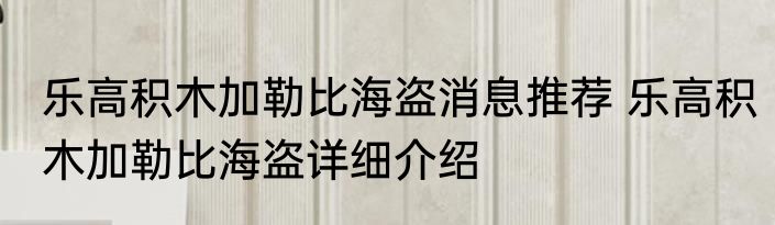 乐高积木加勒比海盗消息推荐 乐高积木加勒比海盗详细介绍