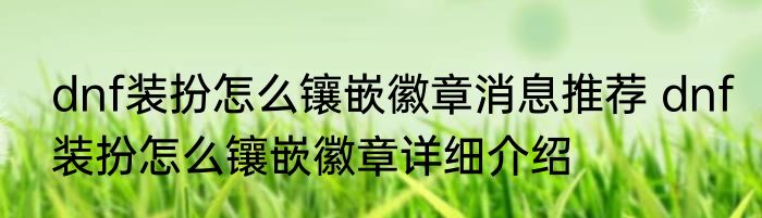 dnf装扮怎么镶嵌徽章消息推荐 dnf装扮怎么镶嵌徽章详细介绍