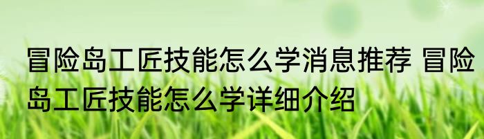 冒险岛工匠技能怎么学消息推荐 冒险岛工匠技能怎么学详细介绍