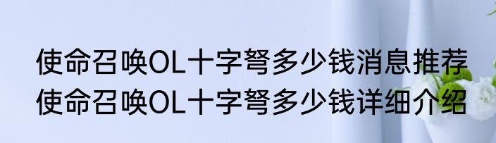 使命召唤OL十字弩多少钱消息推荐 使命召唤OL十字弩多少钱详细介绍