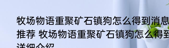 牧场物语重聚矿石镇狗怎么得到消息推荐 牧场物语重聚矿石镇狗怎么得到详细介绍