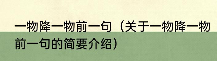 一物降一物前一句（关于一物降一物前一句的简要介绍）