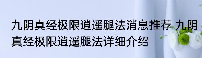 九阴真经极限逍遥腿法消息推荐 九阴真经极限逍遥腿法详细介绍