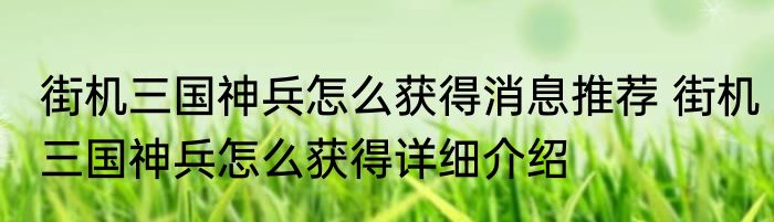 街机三国神兵怎么获得消息推荐 街机三国神兵怎么获得详细介绍