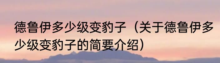 德鲁伊多少级变豹子（关于德鲁伊多少级变豹子的简要介绍）