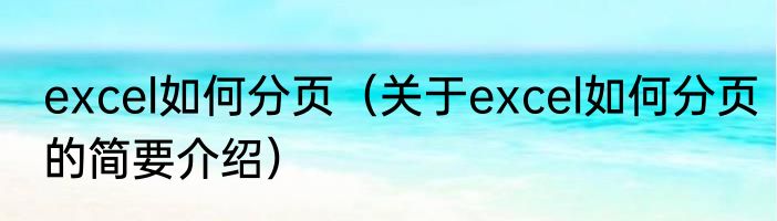 excel如何分页（关于excel如何分页的简要介绍）