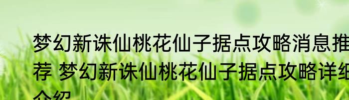 梦幻新诛仙桃花仙子据点攻略消息推荐 梦幻新诛仙桃花仙子据点攻略详细介绍