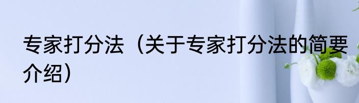 专家打分法（关于专家打分法的简要介绍）