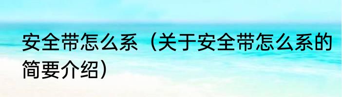安全带怎么系（关于安全带怎么系的简要介绍）