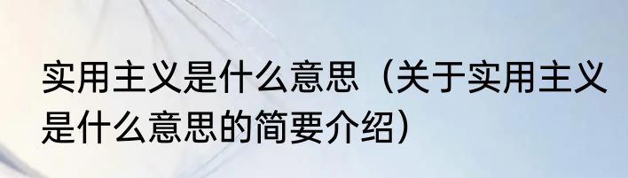 实用主义是什么意思（关于实用主义是什么意思的简要介绍）