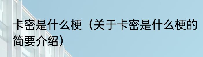 卡密是什么梗（关于卡密是什么梗的简要介绍）