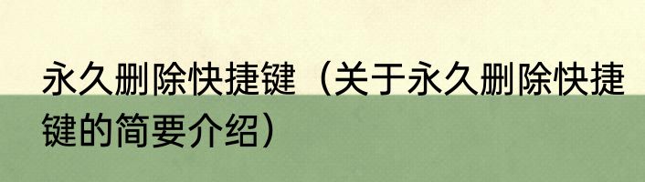 永久删除快捷键（关于永久删除快捷键的简要介绍）