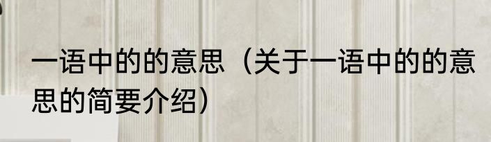 一语中的的意思（关于一语中的的意思的简要介绍）