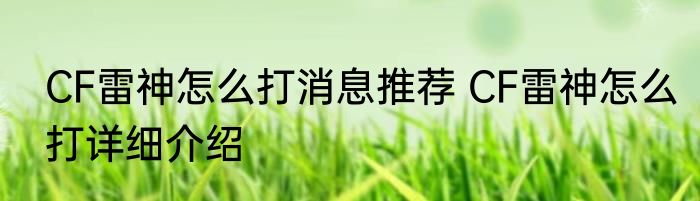 CF雷神怎么打消息推荐 CF雷神怎么打详细介绍