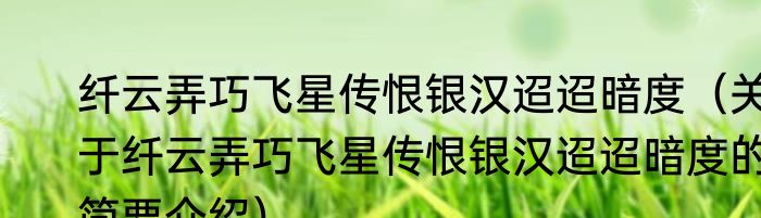 纤云弄巧飞星传恨银汉迢迢暗度（关于纤云弄巧飞星传恨银汉迢迢暗度的简要介绍）