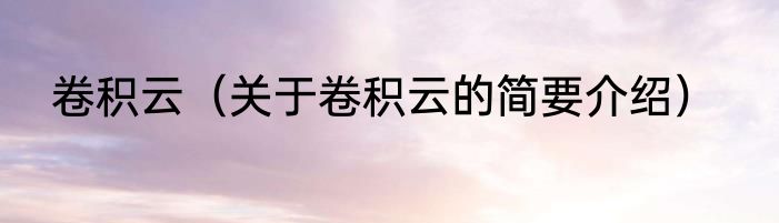 卷积云（关于卷积云的简要介绍）