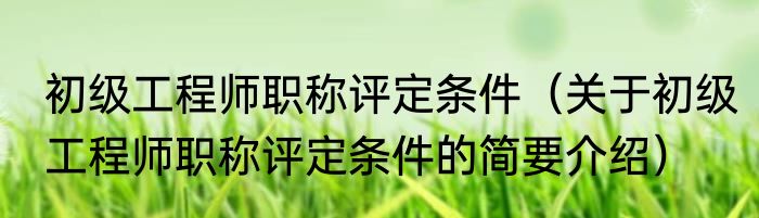 初级工程师职称评定条件（关于初级工程师职称评定条件的简要介绍）