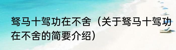 驽马十驾功在不舍（关于驽马十驾功在不舍的简要介绍）