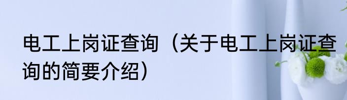 电工上岗证查询（关于电工上岗证查询的简要介绍）