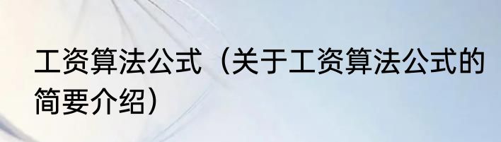 工资算法公式（关于工资算法公式的简要介绍）
