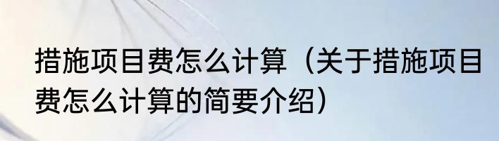 措施项目费怎么计算（关于措施项目费怎么计算的简要介绍）