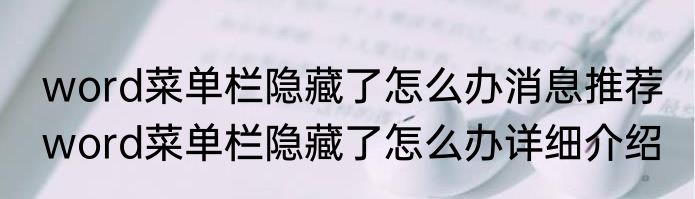 word菜单栏隐藏了怎么办消息推荐 word菜单栏隐藏了怎么办详细介绍