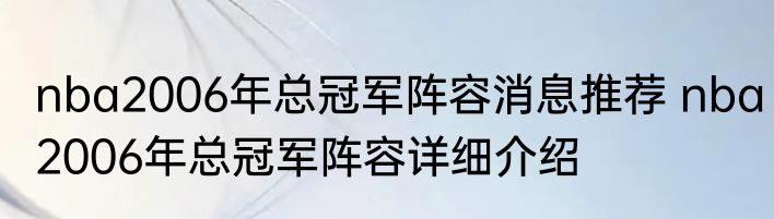 nba2006年总冠军阵容消息推荐 nba2006年总冠军阵容详细介绍
