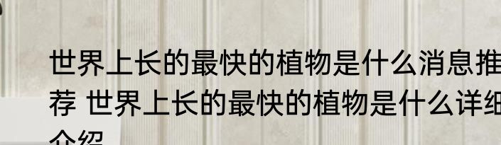 世界上长的最快的植物是什么消息推荐 世界上长的最快的植物是什么详细介绍