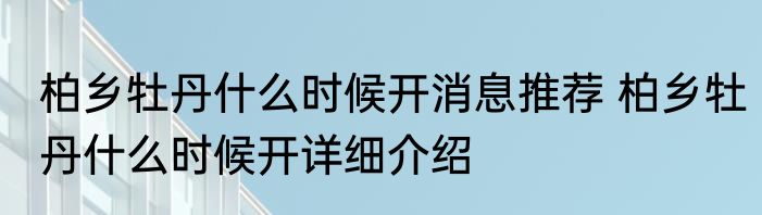 柏乡牡丹什么时候开消息推荐 柏乡牡丹什么时候开详细介绍