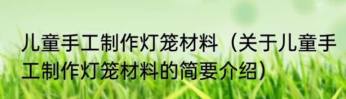 儿童手工制作灯笼材料（关于儿童手工制作灯笼材料的简要介绍）
