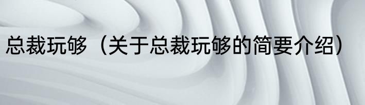 总裁玩够（关于总裁玩够的简要介绍）