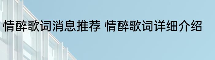 情醉歌词消息推荐 情醉歌词详细介绍
