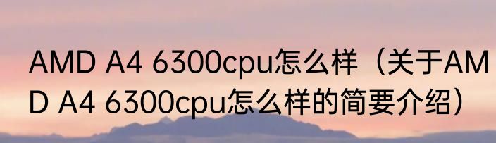 AMD A4 6300cpu怎么样（关于AMD A4 6300cpu怎么样的简要介绍）