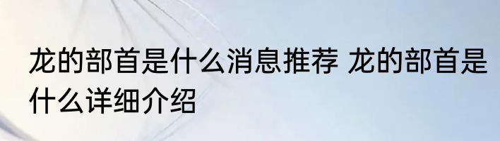 龙的部首是什么消息推荐 龙的部首是什么详细介绍