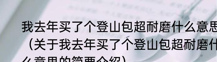 我去年买了个登山包超耐磨什么意思（关于我去年买了个登山包超耐磨什么意思的简要介绍）
